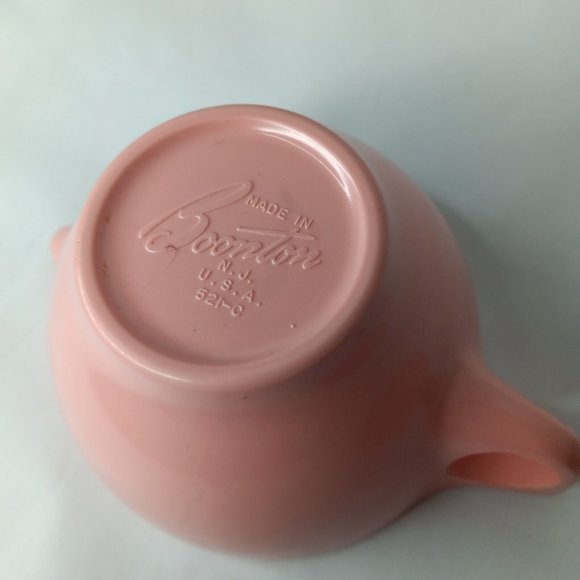 Vintage Boonton Ware Melamine Sugar Bowl Creamer Saucer Set Pink USA Made - Picture 9 of 16
